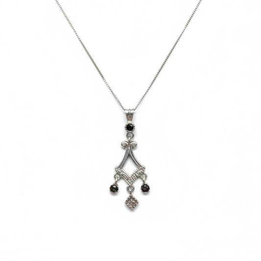 10k White Gold Art Deco Chandelier Pendant with Diamond and Sapphire Necklace
