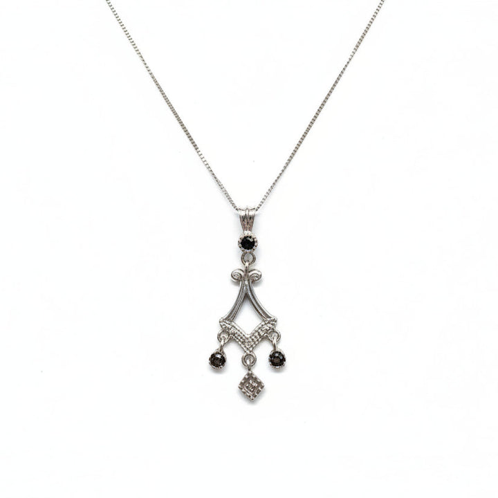 10k White Gold Art Deco Chandelier Pendant with Diamond and Sapphire Necklace