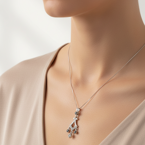 10k White Gold Art Deco Chandelier Pendant with Diamond and Sapphire Necklace