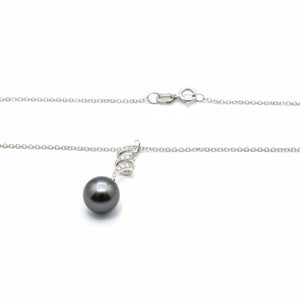 10k White Gold Drop Pendant with Diamond and Tahitian Pearl Necklace