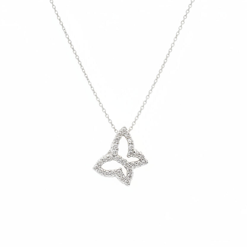 10k White Gold Butterfly Diamond Pendant Necklace