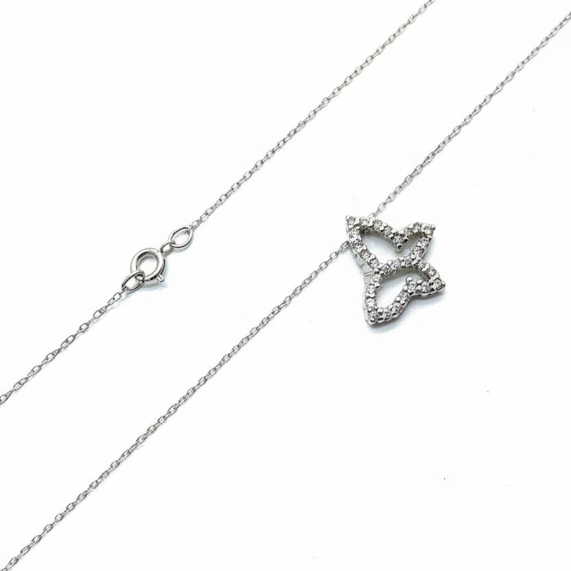 10k White Gold Butterfly Diamond Pendant Necklace
