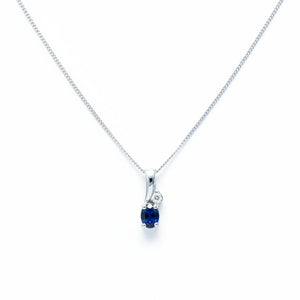 10k White Gold  Diamond and Oval shaped Sapphire Pendant Necklace