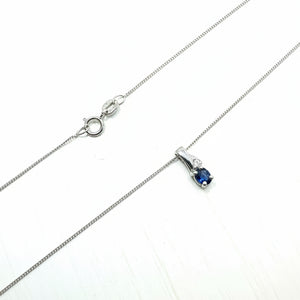 10k White Gold  Diamond and Oval shaped Sapphire Pendant Necklace