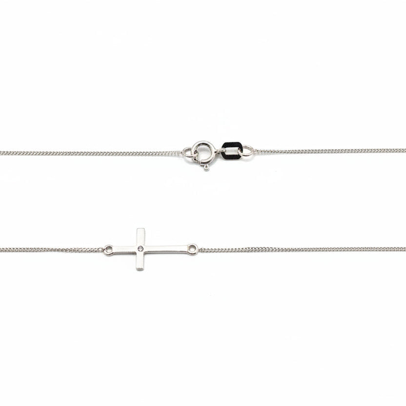 10k White Gold Cross Pendant with Diamond Necklace