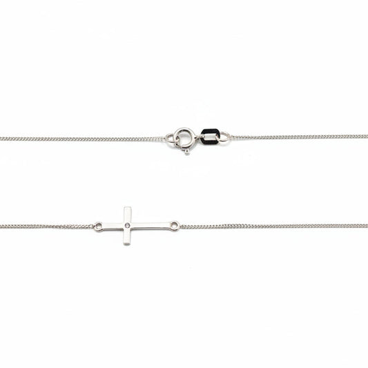 10k White Gold Cross Pendant with Diamond Necklace