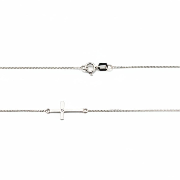 10k White Gold Cross Pendant with Diamond Necklace
