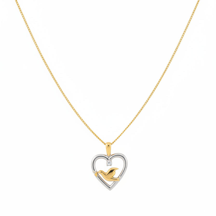 10k Two-toned Heart and Dove Pendant Necklace