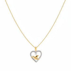 10k Two-toned Heart and Dove Pendant Necklace
