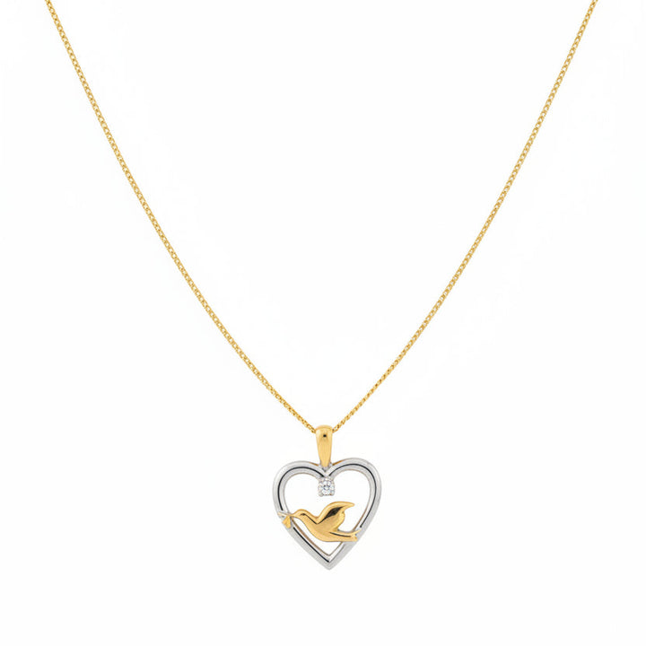 10k Two-toned Heart and Dove Pendant Necklace
