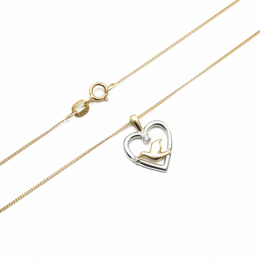 10k Two-toned Heart and Dove Pendant Necklace