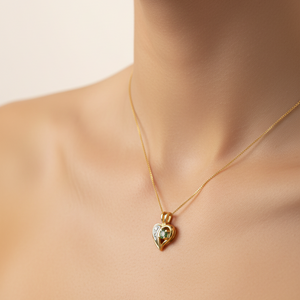10k Yellow Gold Diamond and Peridot Heart Necklace