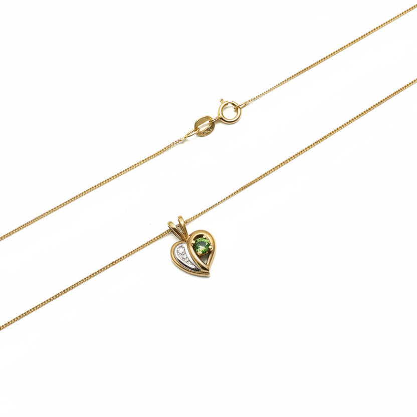 10k Yellow Gold Diamond and Peridot Heart Necklace