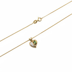 10k Yellow Gold Diamond and Peridot Heart Necklace