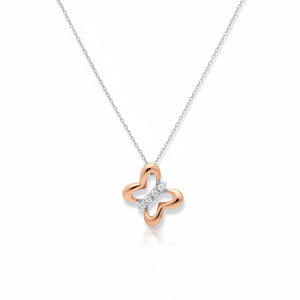 10k Rose Gold and White Gold Diamond Butterfly Necklace