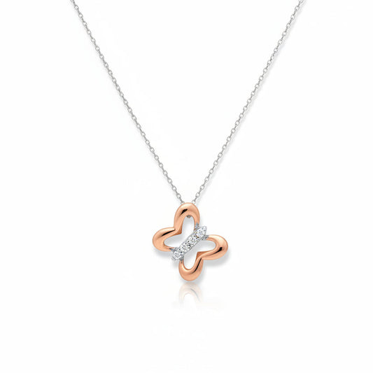 10k Rose Gold and White Gold Diamond Butterfly Necklace