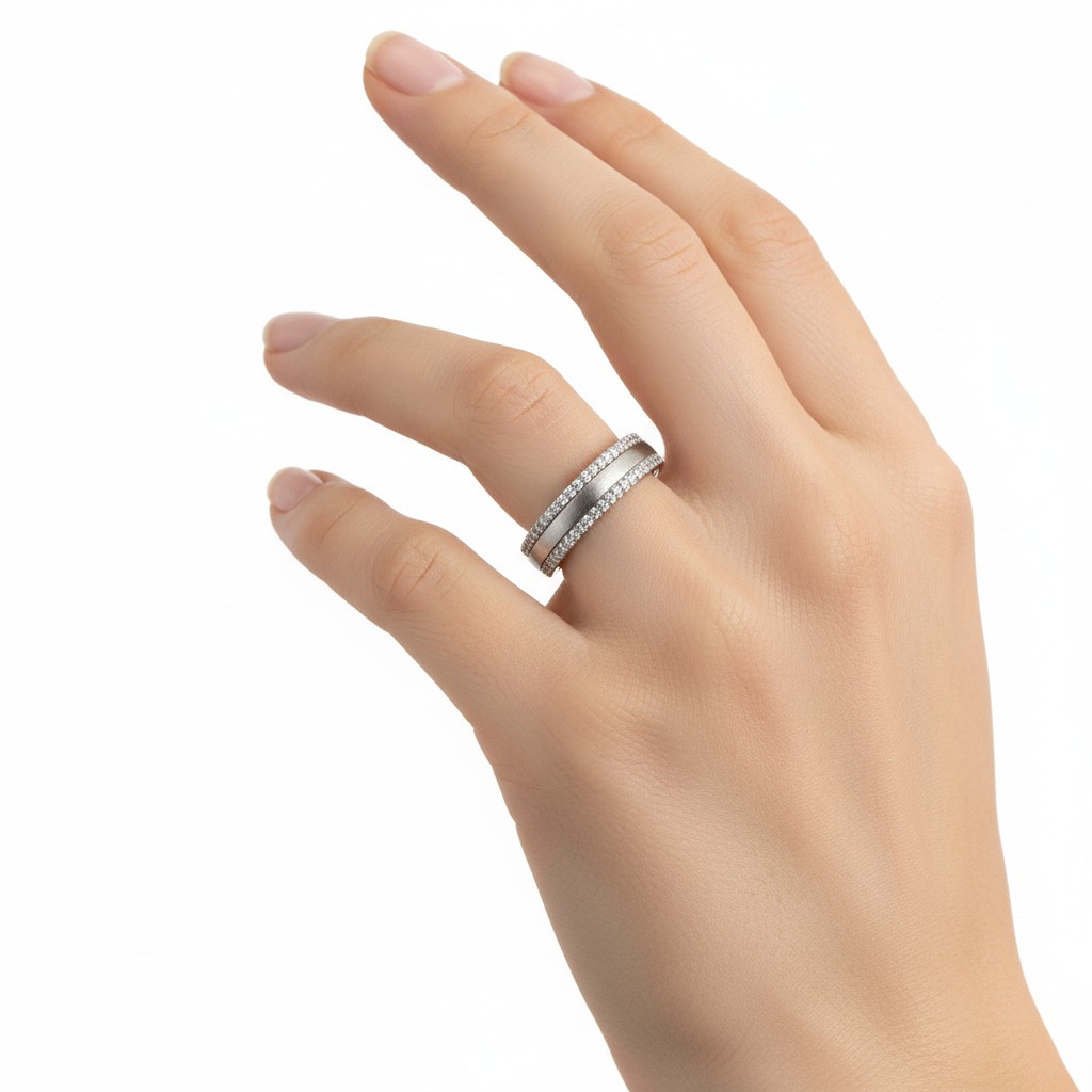 925 Sterling Silver Double Row Channel Band Ring