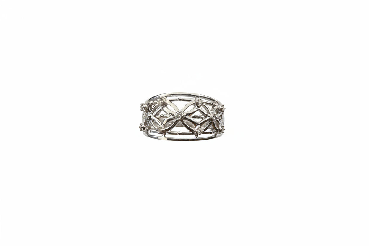 925 Sterling Silver Filigree Cutout Diamond Ring