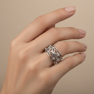 925 Sterling Silver Filigree Cutout Diamond Ring