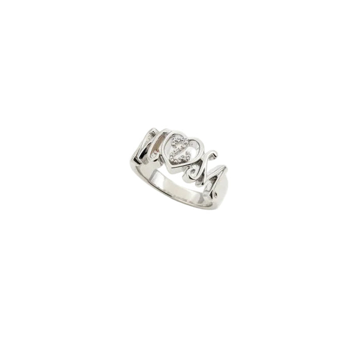 925 Sterling Silver ''MOM'' Letter with Heart Diamond Ring