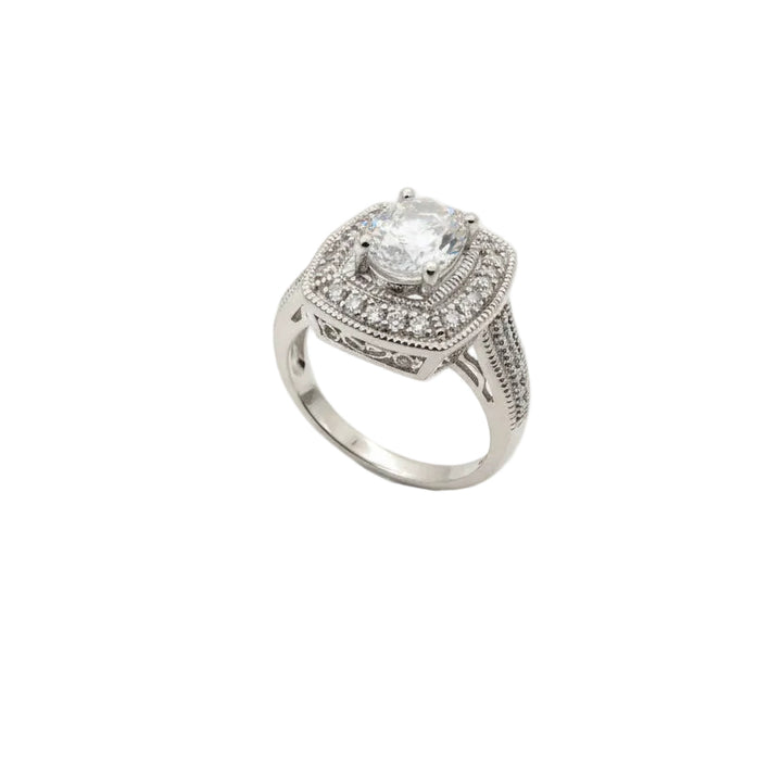 925 Sterling Silver Oval Cut Halo Setting CZ Ring