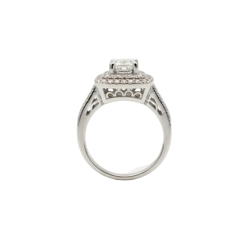 925 Sterling Silver Oval Cut Halo Setting CZ Ring