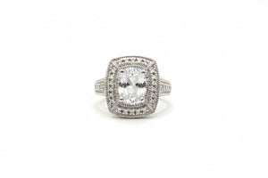 925 Sterling Silver Oval Cut Halo Setting CZ Ring