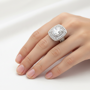 925 Sterling Silver Oval Cut Halo Setting CZ Ring