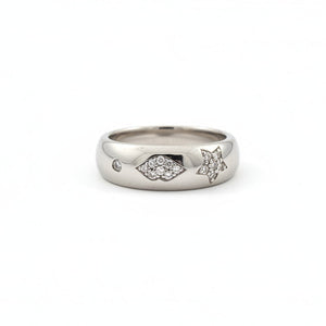 925 Sterling Silver Lip Star Diamond Ring TDW:0.1ct