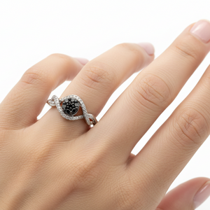 925 Sterling Silver Black and White CZ Love Knot Ring