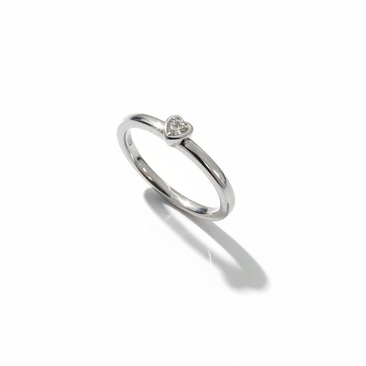 925 Sterling Silver Heart Design Round Cut Diamond Ring TDW:0.04ct