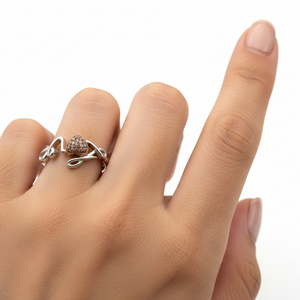 925 Sterling Silver ''LOVE'' letter with Rose Gold Plated Heart in Diamond Ring