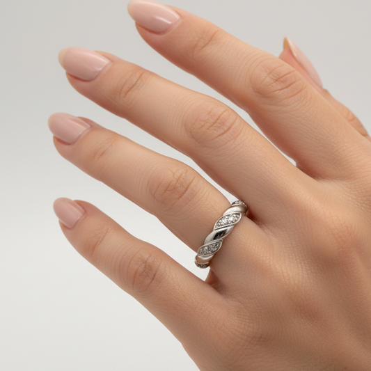 925 Sterling Silver Twist Diamond Ring