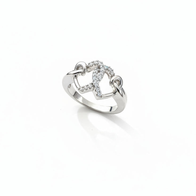 925 Sterling Silver Double Heart Linked Ring with Diamond