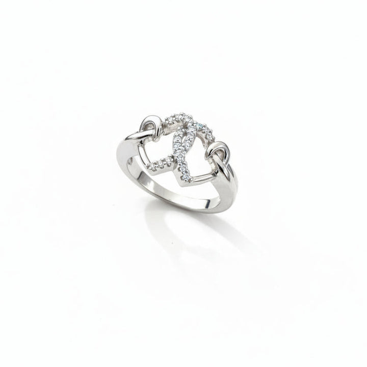 925 Sterling Silver Double Heart Linked Ring with Diamond