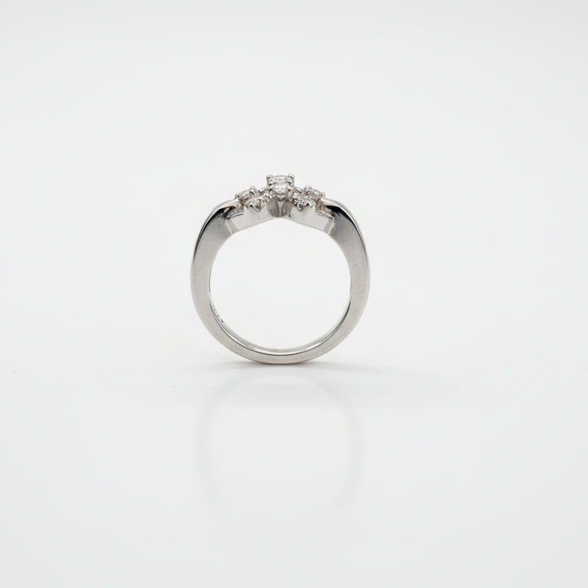 925 Sterling Silver Double Heart Linked Ring with Diamond
