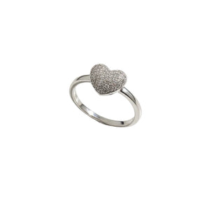 925 Sterling Silver Heart with Diamond Ring