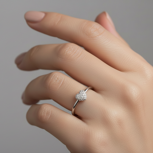 925 Sterling Silver Heart with Diamond Ring