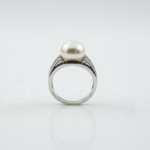 925 Sterling Silver Pearl Ring with Natural Diamond and Onyx