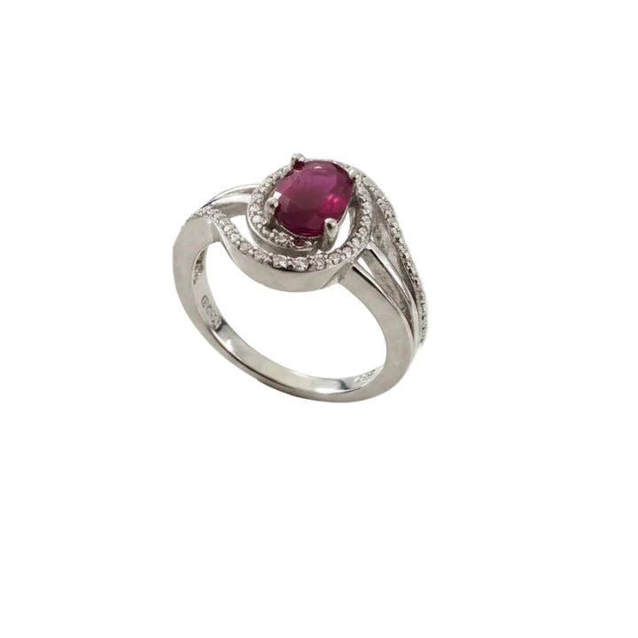 925 Sterling Silver Oval Cut Ruby and Diamond Ring
