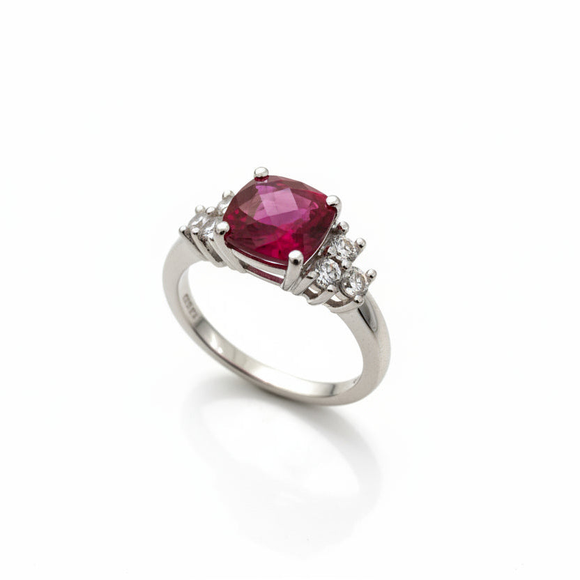 925 Sterling Silver Lab Created Ruby and White Cubic Zirconia Ring
