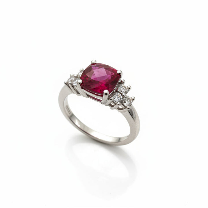 925 Sterling Silver Lab Created Ruby and White Cubic Zirconia Ring