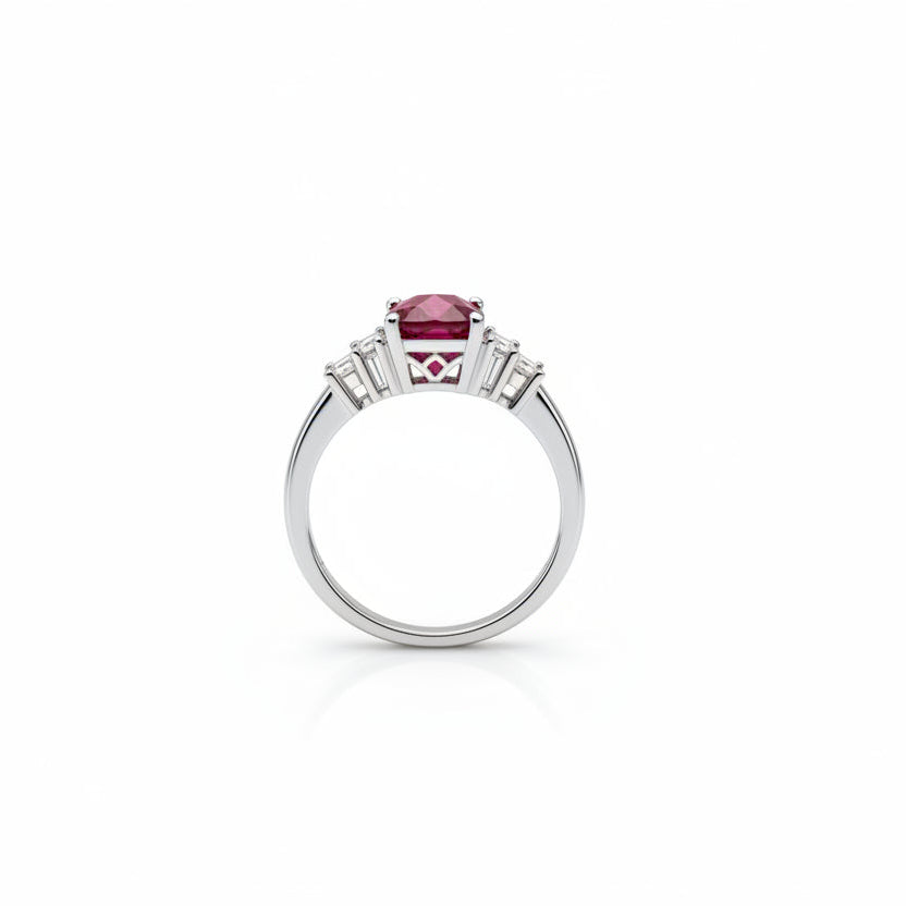 925 Sterling Silver Lab Created Ruby and White Cubic Zirconia Ring