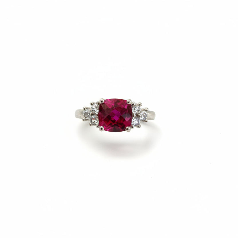 925 Sterling Silver Lab Created Ruby and White Cubic Zirconia Ring