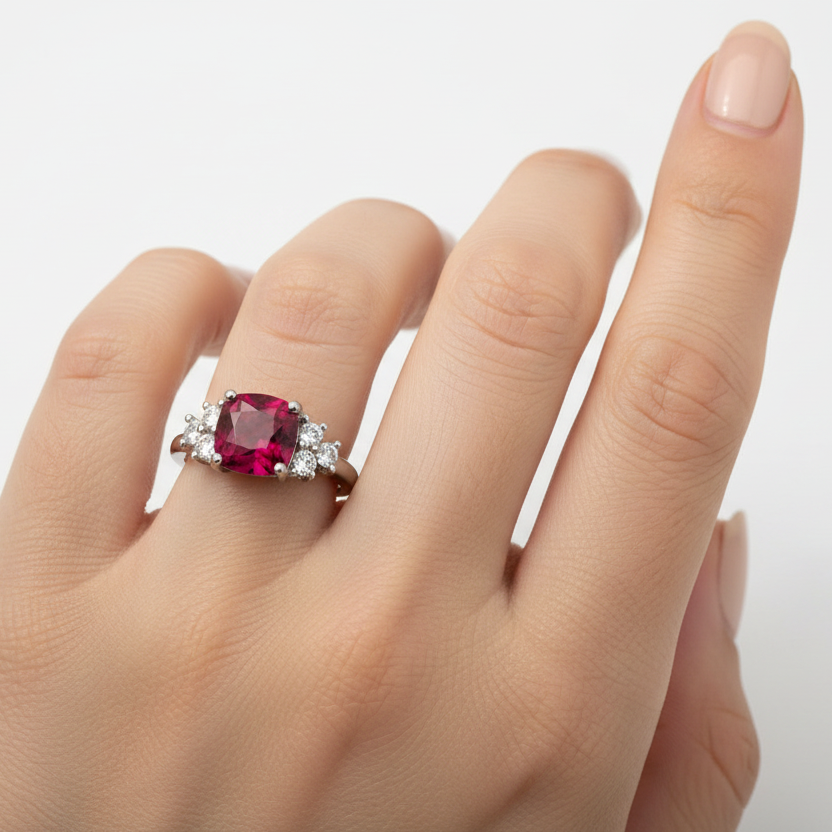 925 Sterling Silver Lab Created Ruby and White Cubic Zirconia Ring