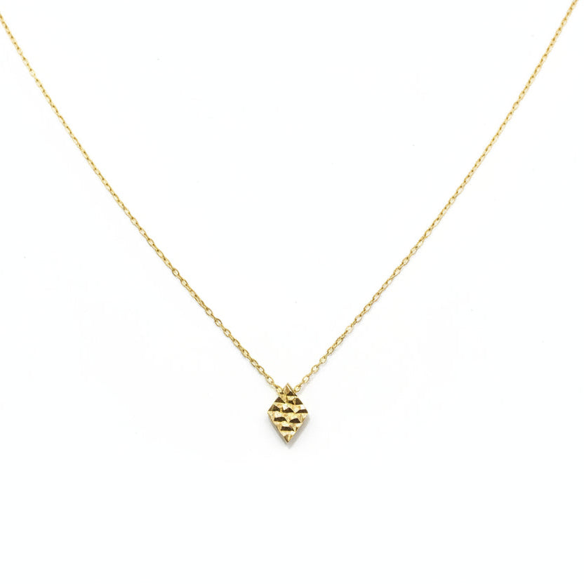 10k Yellow Gold Textured Diamond Pattern Pendant Necklace