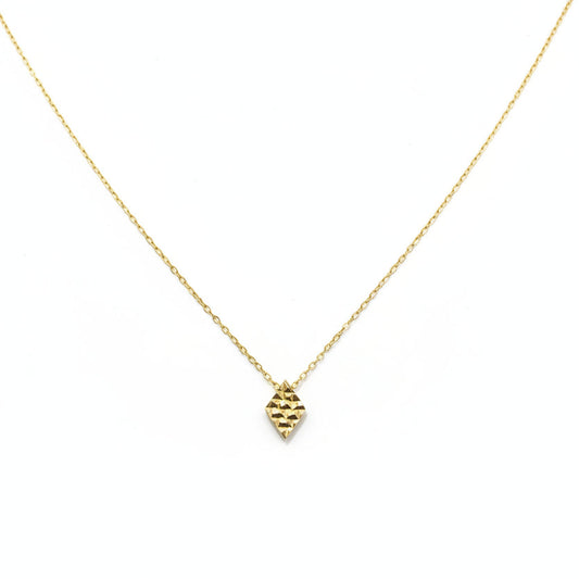 10k Yellow Gold Textured Diamond Pattern Pendant Necklace