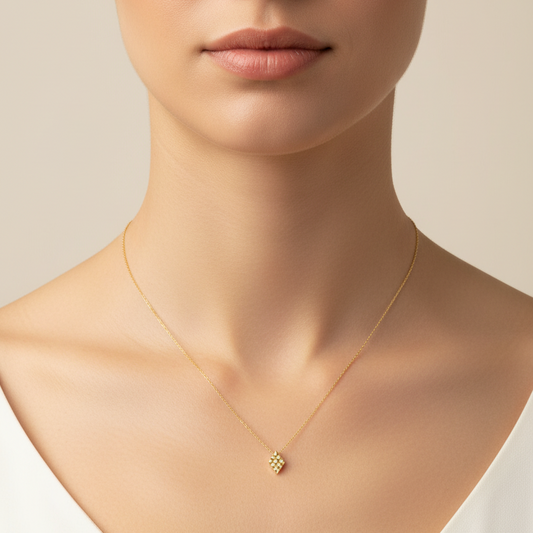10k Yellow Gold Textured Diamond Pattern Pendant Necklace