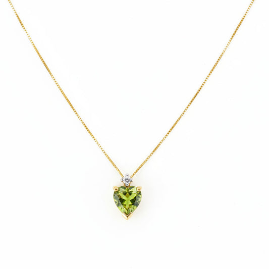 10k Yellow Gold Heart Shaped Peridot with Diamond Pendant Necklace,P:0.6ct