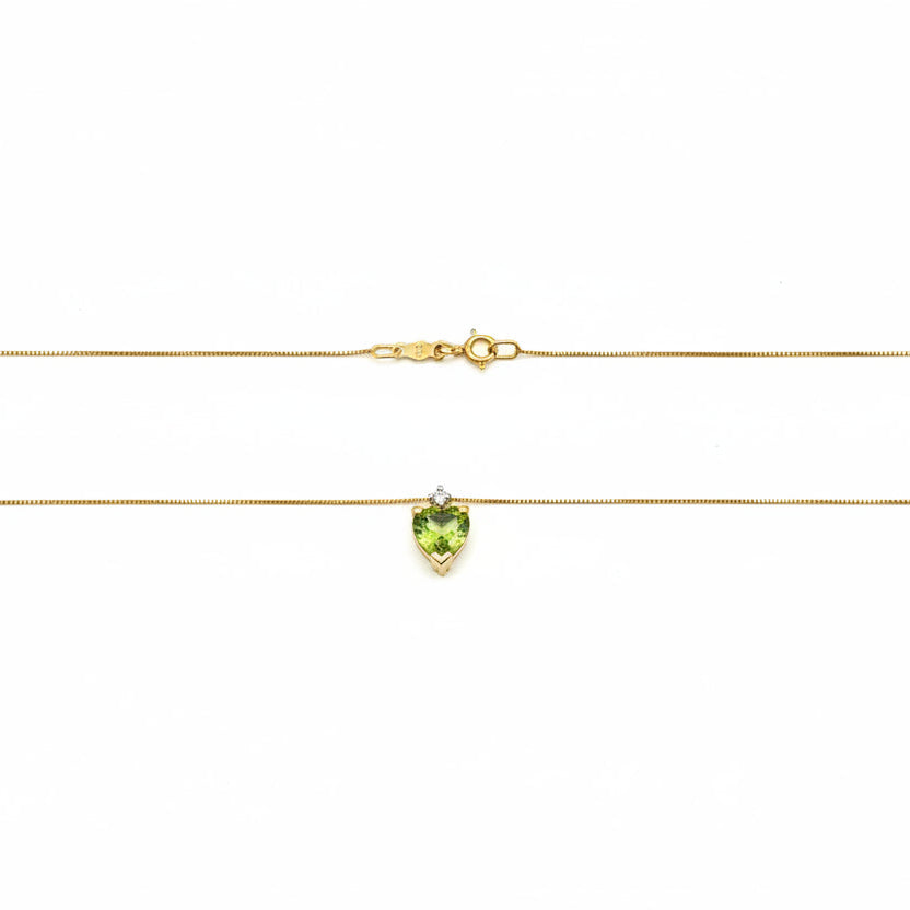 10k Yellow Gold Heart Shaped Peridot with Diamond Pendant Necklace,P:0.6ct